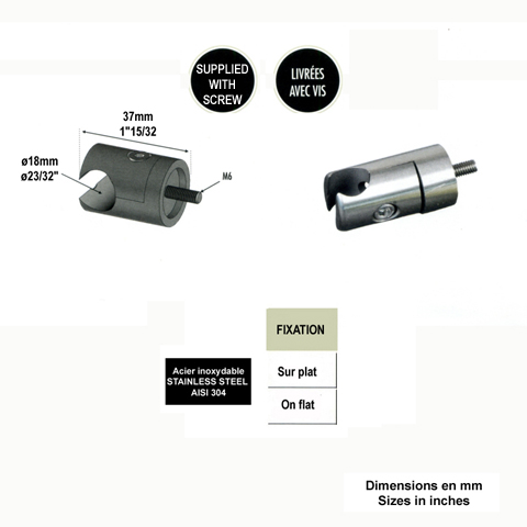 Pince  tle / plat pour profil d`encadrement 18mm INOX304 Profil, raccord et pinces Encadreme