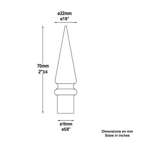 Pointe de lance aluminium 16mm Aluminium Pointe de lance