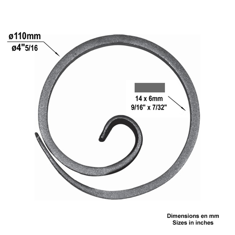 Escargot cercle 110mm 14x6mm En acier escargot Cercle