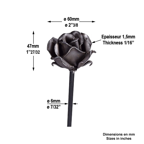 Accessoires Fer Forg Rose monte sur tige 60x47mm