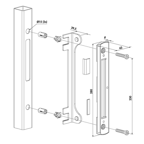Accessoires de Portail Gache acier inox rversible SF pour tube carr 40  60mm