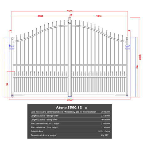 Portail ATENA 3,5m 12x12 structure  manuelle ouverture manuelle Portail ATENA