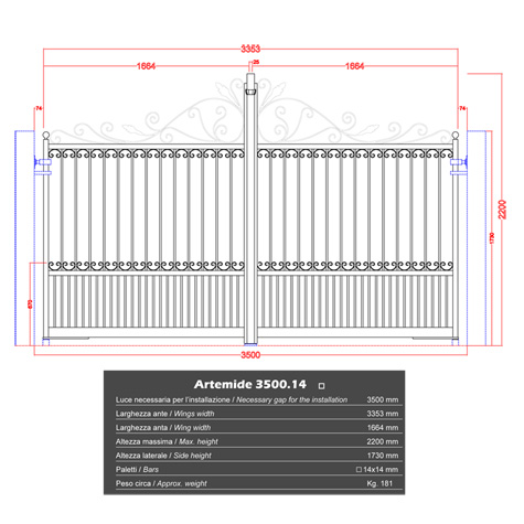 Portail ARTEMIDE 3,5m 14x14mm ouverture manuelle ouverture manuelle Portail ARTEMIDE
