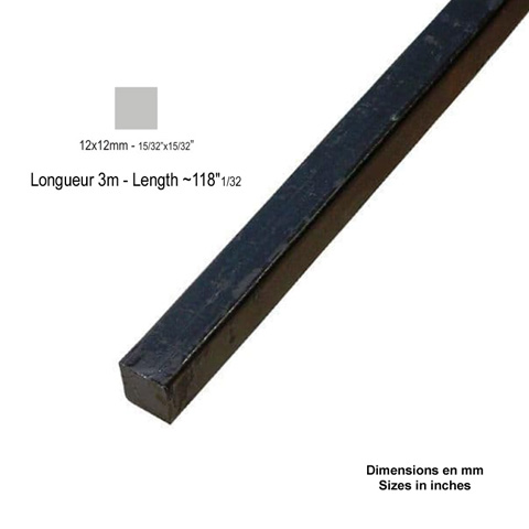 Barre profile carr 12x2mm longueur 3m lisse en acier lamin brut lisse Barre carre lisse