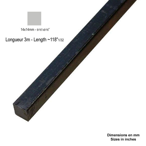 Barre profile carr 14x14mm longueur 3m lisse en acier lamin brut lisse Barre carre lisse