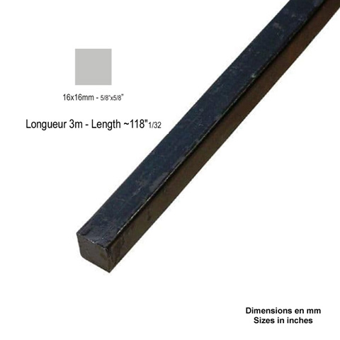 Barre profile carr 16x16mm longueur 3m lisse en acier lamin brut lisse Barre carre lisse