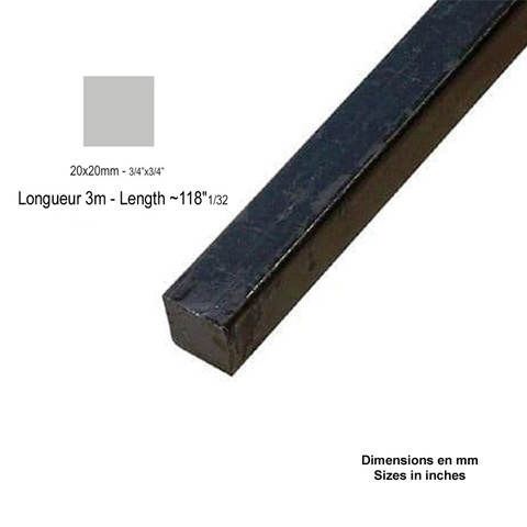 Barre profile carr 20x20mm longueur 3m lisse en acier lamin brut lisse Barre carre lisse