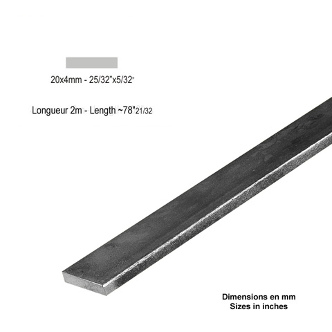 Barre profile plate 20x4mm longueur 2m lisse en acier lamin brut profil lisse Barre en plat 