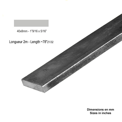 Barre profile plate 40x6mm longueur 2m lisse en acier lamin brut profil lisse Barre en plat 