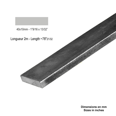 Barre profile plate 40x10mm longueur 2m lisse en acier lamin brut profil lisse Barre en plat