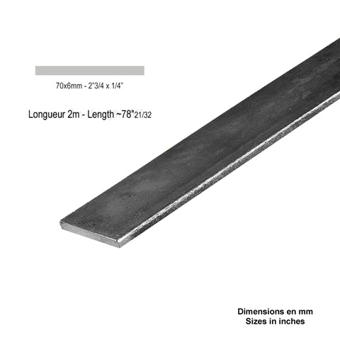 Barre profile plate 70x6mm longueur 2m lisse en acier lamin brut profil lisse Barre en plat 