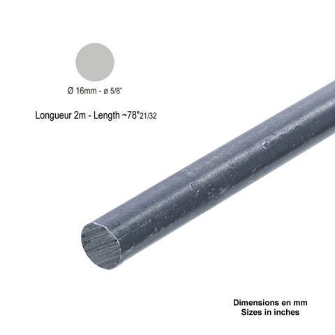 Barre profile rond 16mm longueur 2m lisse en acier lamin brut profil lisse Barre ronde