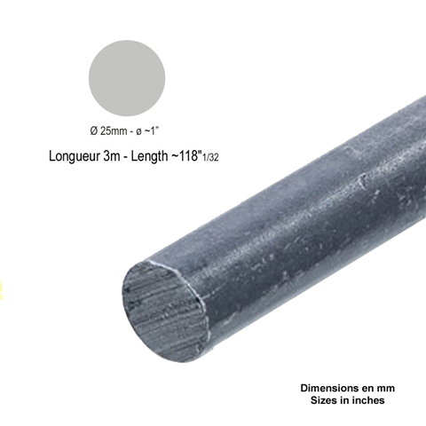 Barre profile ronde de 25mm longueur 3m lisse en acier lamin brut profil lisse Barre ronde