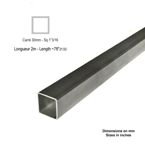 Barre profile tube 30x30mm longueur 2m carr lisse acier lamin brut Lisse Tube carr lisse