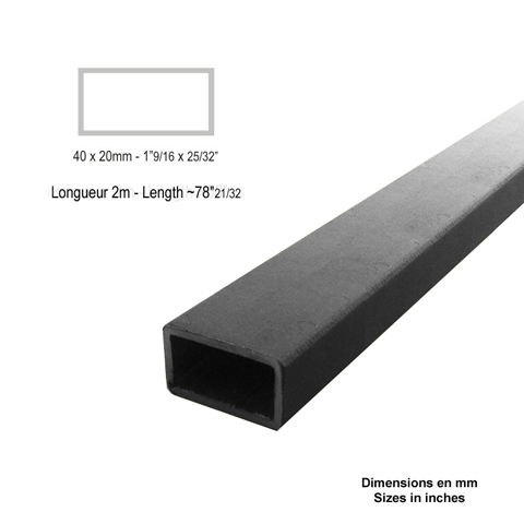 Barre profile tube 40x20mm longueur 2m rectangulaire lisse acier brut lisse Tube rectangle lis