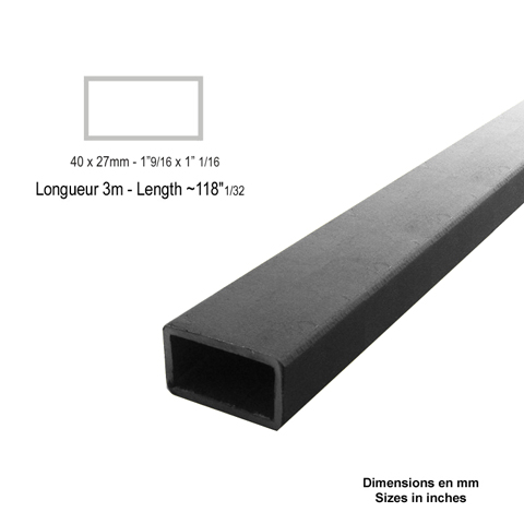 Barre profile tube 40x27mm longueur 3m rectangulaire lisse acier brut lisse Tube rectangle lis