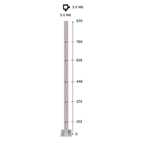 Poteau 40x40mm d`angle taraud montage cble ou rond plein INOX316 Poteaux carrs acier inox 31