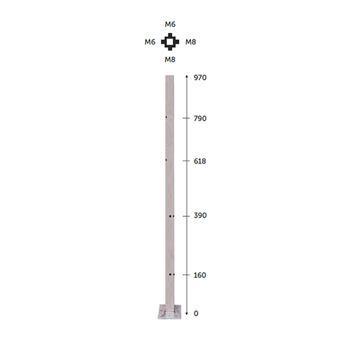 Poteau 40x40mm d`angle taraud montage cble et verre INOX316 Poteaux carrs acier inox 316 Pot