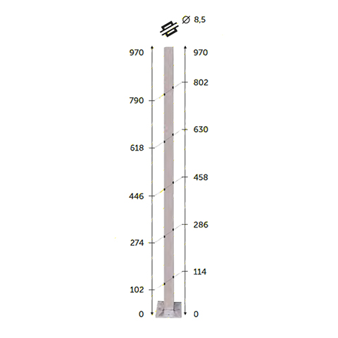 Poteau 40x40mm intermdiaire perc cble traversant 6mm INOX316 Poteaux carrs acier inox 316 