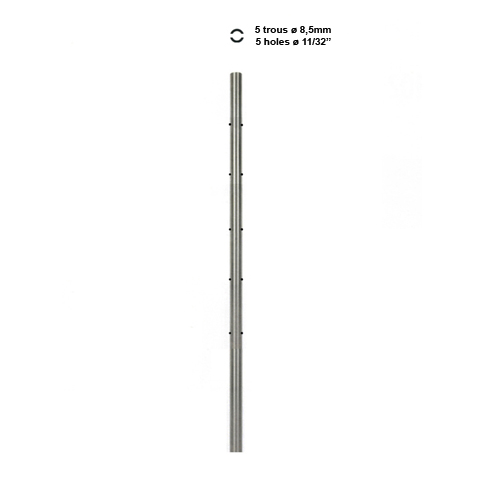 Poteau 42,4mm intermdiaire  l`anglaise perc pour cble traversant INOX316 Poteaux ronds aci