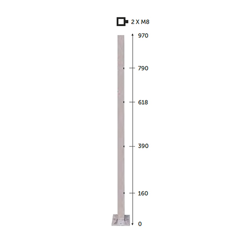 Poteau 40x40mm carr intermdiaire taraud montage verre INOX316 Poteaux carrs acier inox 316 