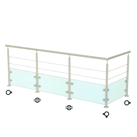 Poteau 42,4mm intermdiaire montage pour cble traversant 6mm et verre INOX316 Poteaux ronds 