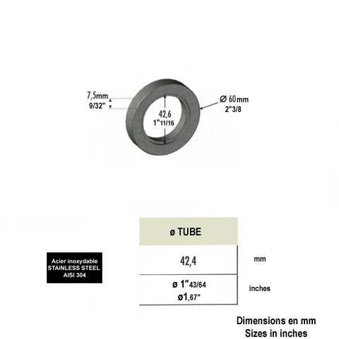 Bague support de tube pour systme de marche INOX304 Ensemble de serrage Systmes pour marches