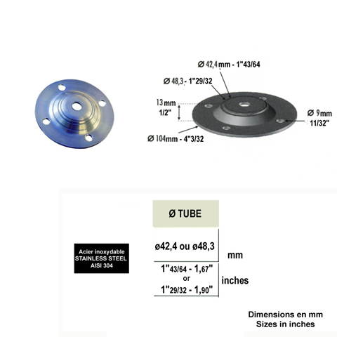 Platine de fixation pour poteau INOX304 Platine INOX 304 Embases pour poteaux