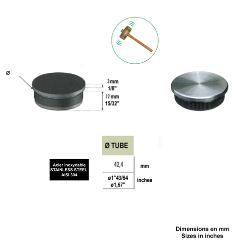 Bouchon plat de finition INOX304 42,4mm Finition plate pour tube inox Finitions pour tubes ino