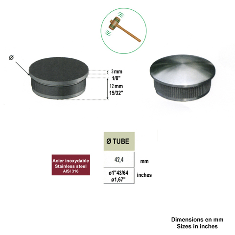 Bouchon bomb de finition INOX316 42,4mm Finition bombe pour tube inox Finitions pour tubes i