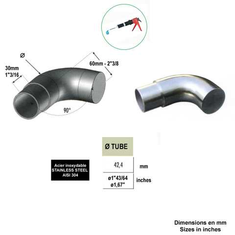 Bouchon coud plat de finition INOX304 42,4mm Finition coude pour tube inox Finitions pour tu