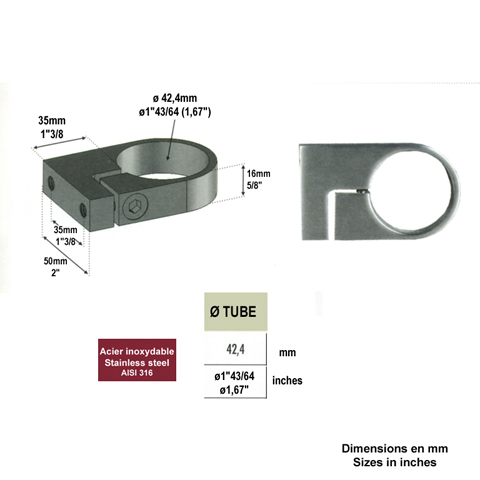 Anneau de serrage pour tube INOX316 Anneaux de serrage Fixations pour tubes INOX