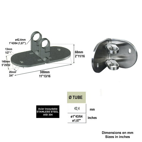 Platine articule et anneaux de serrage INOX304 Fixation  l`anglaise Fixations pour tubes INOX