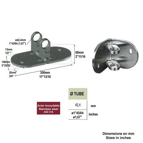 Platine articule et anneaux de serrage INOX316 Fixation  l`anglaise Fixations pour tubes INOX