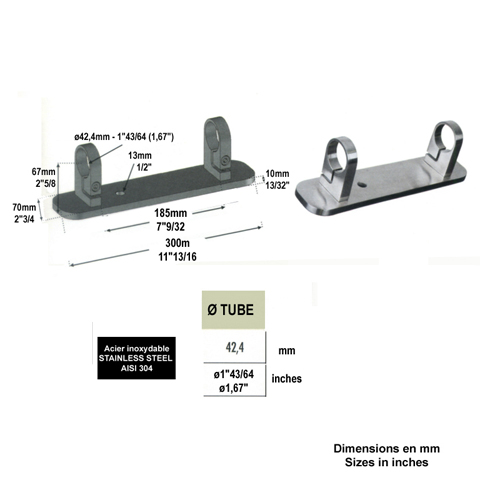 Platine support et anneau de serrage long  INOX304 Fixation  l`anglaise Fixations pour tubes I