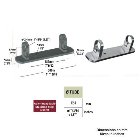 Platine support et anneau de serrage long  INOX316 Fixation  l`anglaise Fixations pour tubes I