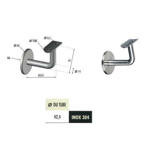 Equerre de rampe - Support fixe pour rampe 42,4mm INOX304 Support mural coud pour INOX Suppor