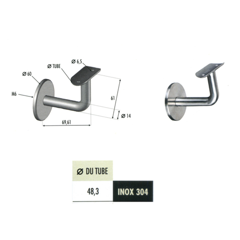 Equerre de rampe - Support mural pour rampe 48,3mm INOX304 Support mural coud pour INOX Suppo