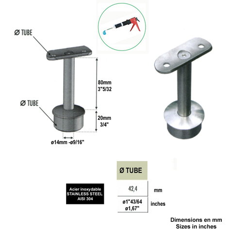 Support de main courante 42,4mm INOX304 Support pour poteau inox 304 Support de main courante 