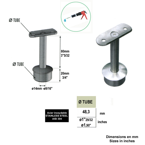 Support de main courante 48,3mm INOX304 Support pour poteau inox 304 Support de main courante 