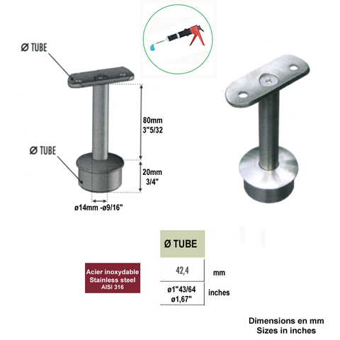 Support de main courante 42,4mm INOX316 Support pour poteau inox 316 Support de main courante 