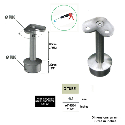 Support d`angle 90 de main courante 42,4mm INOX304 Support pour poteau inox 304 Support de ma