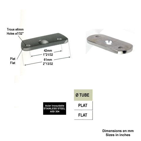 Patte support de main courante plate INOX304 Patte pour support inox304 Support de main courant