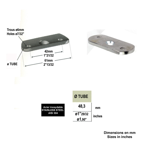 Patte support de main courante 48,3mm INOX304 Patte pour support inox304 Support de main coura