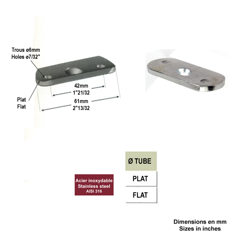 Patte support de main courante plate INOX316 Patte pour support inox316 Support de main courant