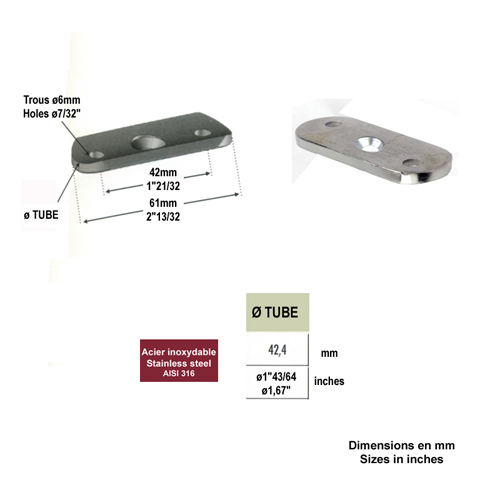 Patte support de main courante plate INOX316 Patte pour support inox316 Support de main courant