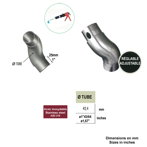 Connecteur rglable de tube rond 42,4mm INOX316 Connecteur tube rond INOX316 Connecteurs de tu