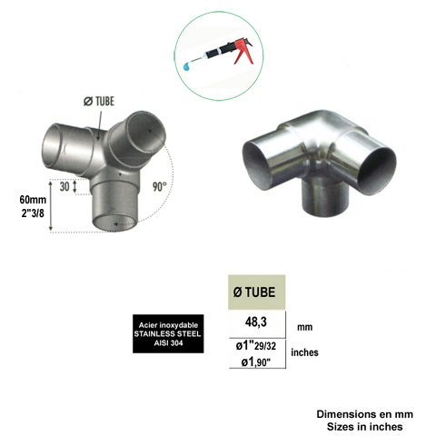 Connecteur 3 axes de tube rond 48,3mm INOX304 Connecteur tube rond INOX304 Connecteurs de tube