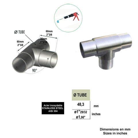 Connecteur en t de tube rond 48,3mm INOX304 Connecteur tube rond INOX304 Connecteurs de tube 