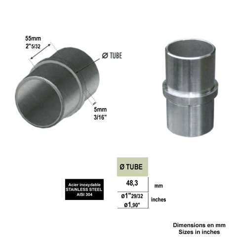 Connecteur droit jonction de tube rond 48,3mm INOX304 Connecteur tube rond INOX304 Connecteurs